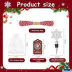 12Pcs Christmas Snowflake Wine Bottle Stopper Bulk Xmas Silver Wine Bottle Corkers Party Favors with Card and Ropes, for Winter Decoration Wedding Holiday Supplies Wine Accessories Gift for Hostess