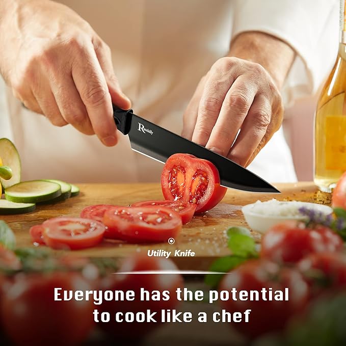 Kitchen Knife Set with Block, 7 Pieces Chef Knives, Scissor, for Meat/Vegetables/Fruits Chopping, Slicing, Dicing&Cutting
