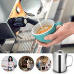 Milk Frothing Pitcher, Stainless Steel Coffee Cup Mug Milk Frothing Pitcher Jug with Lid and Handle Cappuccino Latte Coffee Art for Home Office Kitchen Coffee Shop, Silver(600ml)