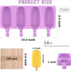 Sakolla Large Silicone Popsicle Molds Set of 3, Oval 4 Cavities Homemade Ice Pop Molds with 150 Wooden Sticks for Ice Cream, Cakesicles, Cake Pop (Purple)