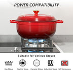 VINGLI 6QT Enameled Cast Iron Round Dutch Oven Pot with Lid, NonStick Casserole Pot with Dual Handles & Silicone GlovesRed, Oven Safe up to 500°F or on Stovetop, Dutch Oven for Bread Baking, Red