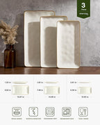 famiware Serving Platter, Rectangular 15.67/14.1/12.6inch Serving Dishes for Entertaining, Microwave Dishwasher Safe, Stoneware Serving Trays for Party, Turkey, Cheese, Ocean Series, Vanilla White