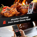 Wireless Meat Thermometer, 800FT Bluetooth Cooking Thermometer, 2 Ultra-Thin Probes, LCD Display, Digital Food Thermometer for Grill, BBQ, Smoker, Air Fryer, Rotisserie