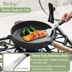 Beijiyi 2-Piece Stainless Steel Spatula Set, 13.3" & 11.3" Slotted Turner, Heavy Duty Metal Spatulas for Cast Iron Skillet and Grilling Cooking with Silicone Handle, Flipper for Steak, Burger and Eggs