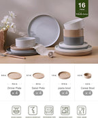 Famiware Nebula Dinnerware Set with Pasta Bowls, Service for 4 (16pcs), Fine Stoneware Plates and Bowls Sets, Microwave and Dishwasher Safe Dishes Set, Multi-color