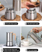 Sivaphe4 cups Stainless Steel Stovetop Espresso Coffee Maker | Induction Support 10 oz Intalian Moka Pot | Durable Cuban Coffee Maker 200ml(1 Cup=50ml)