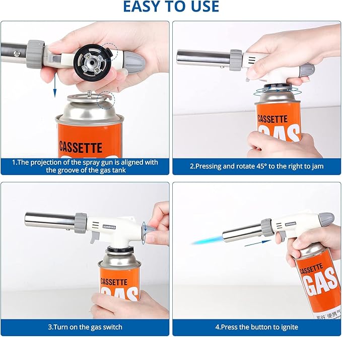 Sondiko Dual Flame Mode Butane Torch Lighter Head, Professional Grilling Tool with Adjustable Flame, Reverse Use for BBQ, Soldering, Charcoal&Campfire Torch Lighter(Fuel Not Included)