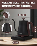 Electric Kettle, Electric Gooseneck Kettle with 6 Temperature Control Presets and LED Display, 0.8L/27.05oz, 0.8mm Ultra-Fine Spout, 304 Stainless Steel Inner, 1000W Gooseneck Kettle, Matte Black