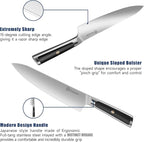 Sunnecko Knife Block Set of 8pcs - Kitchen Knife Set with High Carbon Stainless Steel 1.4116 Knife Sets for Kitchen with Block - Chef Knife with Ergonomic Handle Black Knife Set