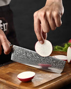 HEZHEN 7 inch Nakiri Knife Japanese High Carbon Steel-Super Durable Cooking Knife-67 Layers of Damascus Steel Sharp Blade -Ergonomic Design for Figured Sycamore Wood Handle