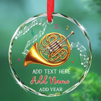 Musical Instrument Glass Ornament Christmas 2025, Personalized French Horn Player Xmas Ornaments, French Horn Glass Ornament Gifts for Musician, Custom Text & Name Instrument Lover Christmas Keepsake