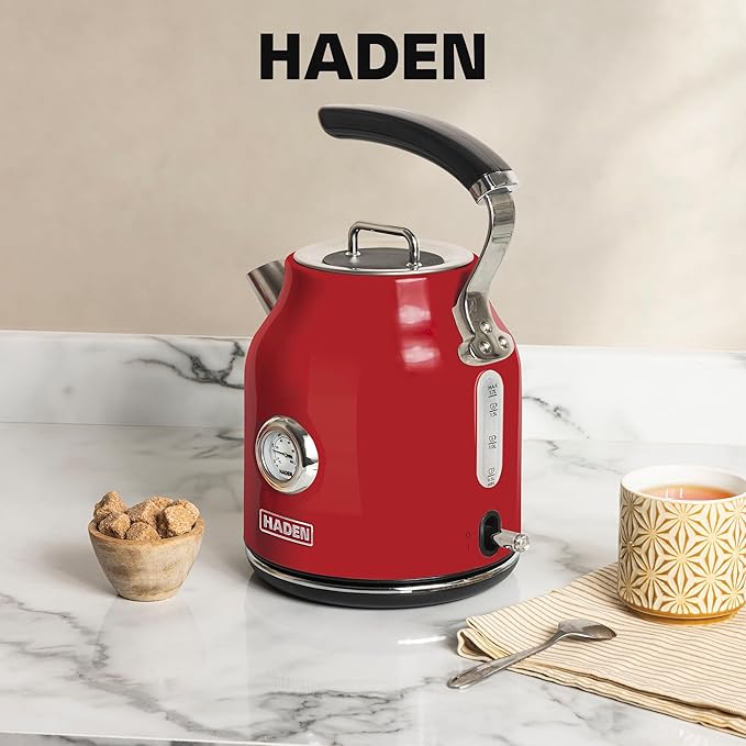 Haden Dorset 1.7 Liter Stainless Steel Electric Kettle, Hot Water Kettle with 360-Degree Base and Auto Shutoff, Rectory Red