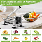 Commercial French Fry Cutter, Heavy Duty Potato Slicer with 3/8 and 1/2Inch Blade, Stainless Steel Potato ChopperFrench Fries Cutter with Suction Feet,