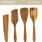 Wooden Spatula for Cooking – 4 Piece Acacia Wood Spatula for Non-Stick Cookware – Durable & Easy to Clean - Comfortable Handle, Ideal Kitchen Gift