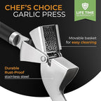 ORBLUE Garlic Press Stainless Steel - Premium Professional Grade Garlic Mincer, Crusher & Peeler Set - Easy Clean, Dishwasher Safe & Rust-proof, Black