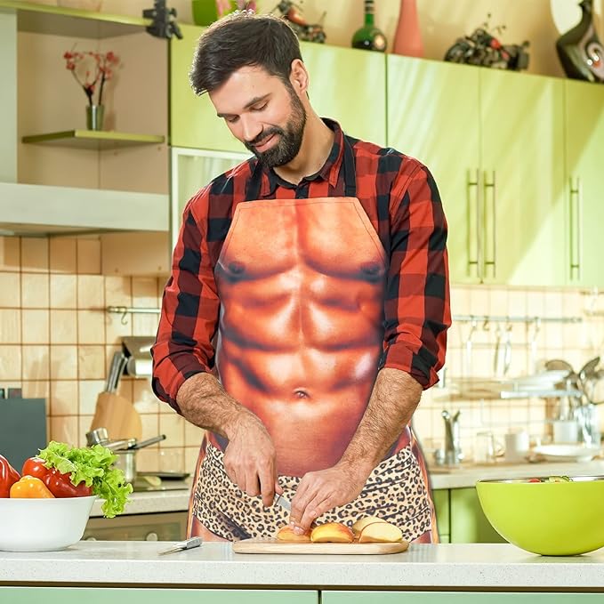 Funny Men Cooking Grilling Aprons Tattoo Belly BBQ Funny Gag Gifts for Christmas, White Elephant Gift Exchange (Tattoo, One Size)