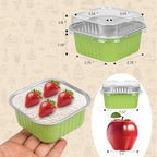 50 Pcs Mini Square Baking Cups with Lids,5oz Aluminum Foil Mini Cake Pans with Lids,Disposable Ramekins Cake Pans,150ml Dessert Cups Cupcake Pans for Wedding Birthday Party,Light Green