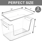 2 Pack Large Stackable Storage Bins, Plastic Container Organizer with Open Front, Pantry Organizers and Storage for Potato, Onion, Fruit and Vegetable, Clear Kitchen Laundry Organizer with Lid