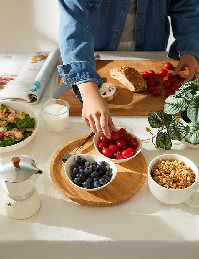 Teocera 5 Inch Porcelain Small Bowls Set, 6 Ounce small serving bowls for Dessert, Ice Cream, Snack, Dipping, Side Dishes, Microwave & Dishwasher Safe- White