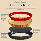 Patz&Patz Fluted Tart Pan 9 Inch Removable Bottom with Patented Silicone Crust Shaper | Nonstick Carbon Steel Quiche Baking Dish, Fruit Tart Molds for Baking, Quiche Pan & Pie Mold - PFOA & PTFE-Free