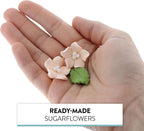 Global Sugar Art Blossoms and Leaves Edible Sugar Cake & Cupcake Flowers, Peach, Small Unwired, 24 Count with leaves by Chef Alan Tetreault