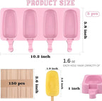 Sakolla Large Silicone Popsicle Molds Set of 3, Oval 4 Cavities Homemade Ice Pop Molds with 150 Wooden Sticks for Ice Cream, Cakesicles, Cake Pop (Pink)