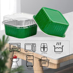 50 Pcs Mini Square Baking Cups with Lids,5oz Aluminum Foil Mini Cake Pans with Lids,Disposable Ramekins Cake Pans,150ml Dessert Cups Cupcake Pans for Wedding Birthday Party,Dark Green