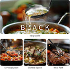 304 Stainlss Steel Matte Kitchen Utensils Set, 11 Pcs Long Metal Cooking Utensil Gadgets Tools Set with Spatula, Ladle, Spoon, Skimmer, Turner, Pasta Server, Tongs(Black, Dishwasher Safe)