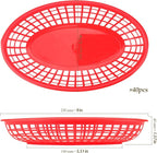 40 Pack 9x5.7x1.6 Inch Plastic Fast Food Baskets, Restaurant Serving Baskets, Red Oval Fast Food Serving Basket for Picnic, Deli Serving, Chicken, Burgers and Fries
