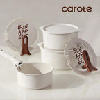 CAROTE Ceramic Sauce Pan Sets with Stand-Up Lid 2QT, 3QT & 4QT, 11 Piece NonStick Kitchen Cookware Sets with Detachable Handle, Non Toxic Cooking Pot, Oven Safe, Induction Ready, Cream White