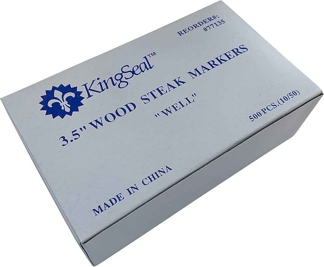 KingSeal 5000 Count 3.5 Inch Natural Birch Wood Steak Markers, Heat Stamped, Well, Eco Friendly, Commercial Bulk Pack - 10 Boxes x 500
