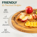 Yes4All Round Teak Cutting Boards for Kitchen, [16"D x 1"Thick] Edge Grain Cutting Board, Teak Wood Serving Board, Food Safe Surface for Slicing and Serving,Wood Charcuterie Board with Build In Handle