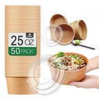 50 Pack 25 Oz Large Paper Bowls with Lids, Disposable Soup Serving Bowls Bulk Party Supplies for Hot/Cold Food, Soup (25 OZ)