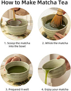 Matcha Tea Set, 5-Piece Ceremonial Kit with Ceramic Matcha Bowl (Chawan), Bamboo Whisk (Chasen) & Holder, Stainless Steel Sifter, Bamboo Scoop (Chashaku) — Japanese Tea Ceremony Gift (Green)