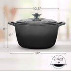Signature Enameled Cast Iron Dutch Oven, Non-Stick Serving Pot with Tight Fitting Lid for Perfect Roasting, Baking, Sauteing, and Bread Making | 7.4Q (7L) - Oyster Grey