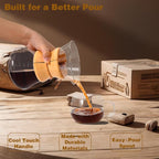Pour Over Coffee Maker with Reusable Stainless Steel Drip Filter, Lead-Free Borosilicate Glass Coffee Carafe with Modern Wooden Collar for 1-2Cup, Circular Clear (400ml/13.5oz)