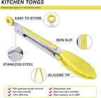 MSY BIGSUNNY Kitchen Food Tongs with Silicone Tips,7 Inch Serving Tongs for Grilling,Locking,BBQ Set of 3 (Yellow)