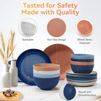 Wheat Straw Dinnerware Sets,64-Piece Plates and Bowls Sets for 8-Unbreakable,Reusable Plastic Dish Set-Dinner Plate/Dessert Plate/Cereal Bowl/Cup/Utensils-Dishwasher Safe 64P-Oecan Coral