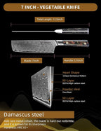 Kitchen Nakiri Knife 7 Inch, Professional Kitchen Chef Knife, Ultra Sharp Damascus Powder Steel with Full-tang Resin Handle, Bi Series