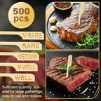 500 Pcs 3.5 Inch Assorted Bamboo Wood Steak Markers, PEOUWNES Steak Temperature Sticks Paddle Skewers for BBQ Party Kitchen Parties Catering Cocktail Fruit Grilling Roasting or Buffets Food