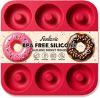 Large Silicone Donut Pan for Baking, 9 Cavity Non-Stick Food Grade Silicone Donut Molds, Doughnut Pan and Bagel Pans for Baking & Kitchen, BPA Free 11.2 x 11.1 Inches, Dishwasher Safe - Bright Red