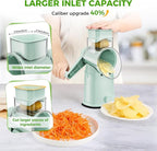 7 IN 1 Upgraded Rotary Cheese Grater with Handle – Vegetable Shredder with Built-in Storage Blade Slot, 5 Versatile Blades, Strong Suction Base Round Mandoline Slicer, Food Chopper for Kitchen