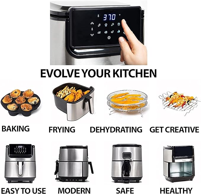 Yedi Evolution Air Fryer, 6.8 Quart, Stainless-Steel Finish, Ceramic Cooking Basket, with Deluxe Accessory Kit and Recipe Book