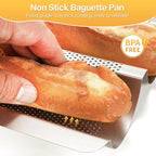 Baguette Bread Pan, Perforated French Bread Pans 15x11 Inch Nonstick, 3 Waves Loaf Tin for Homemade Sourdough Baguettes Baking, Oven Safe, 2 Pack, Gold