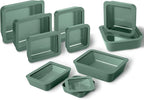 Ceramic Coated Glass Food Storage Containers | No PTFE, PFOA, PFAS, and BPA | Reusable Non Toxic Meal Prep Containers with Glass Lids | Easy To Store | 10 Piece Set [Pine]