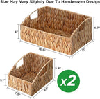 Ollieroo Natural Water Hyacinth Storage Baskets, Handwoven Wicker Storage Bins with Built-in Handles, Storage Container Baskets for Shelves, Bedroom, Bathroom, Laundry Room or Kitchen(Set of 3)