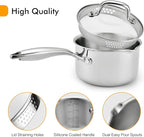 Tri-Ply Stainless Steel Sauce Pan with Steamer Basket & Straining Glass Lid — Heavy-Duty,Thick Base,Rust-Resistant,Warp-Free —100% Food-Grade —Built to Last– Works with All Stovetops, Pasta Pot 3.5 QT