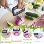 FANTEXY Onion Holder for Slicing - Onion Slicer and Meat Tenderizer Extra Large 16-Prong Stainless Steel, Vegetable Chopper for Potatoes, Tomatoes Slicer Assistant Tool for Lemons,Avocados,Carrot