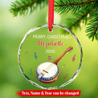 Personalized Text & Name Musical Instrument Glass Ornament, Banjo Christmas Ornament Gifts for Instrumentalist, Custom Banjo Players Keepsake Xmas Tree Decor, Banjoist Glass Ornaments Christmas 2025