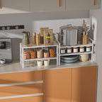 Expandable,Adjustable & Stackable Spice Rack, Cabinet Kitchen Countertop Shelf Organizer,Metal Pantry Storage Shelves - Space-Saving Storage Solution(2Packs/White/Medium)